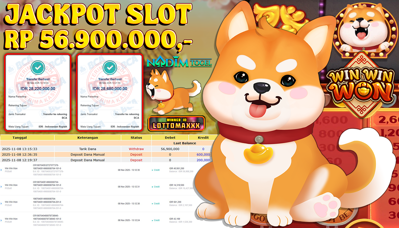 NADIMTOGEL JACKPOT SLOT WIN WIN WON Rp 56.900.000,- LUNAS
