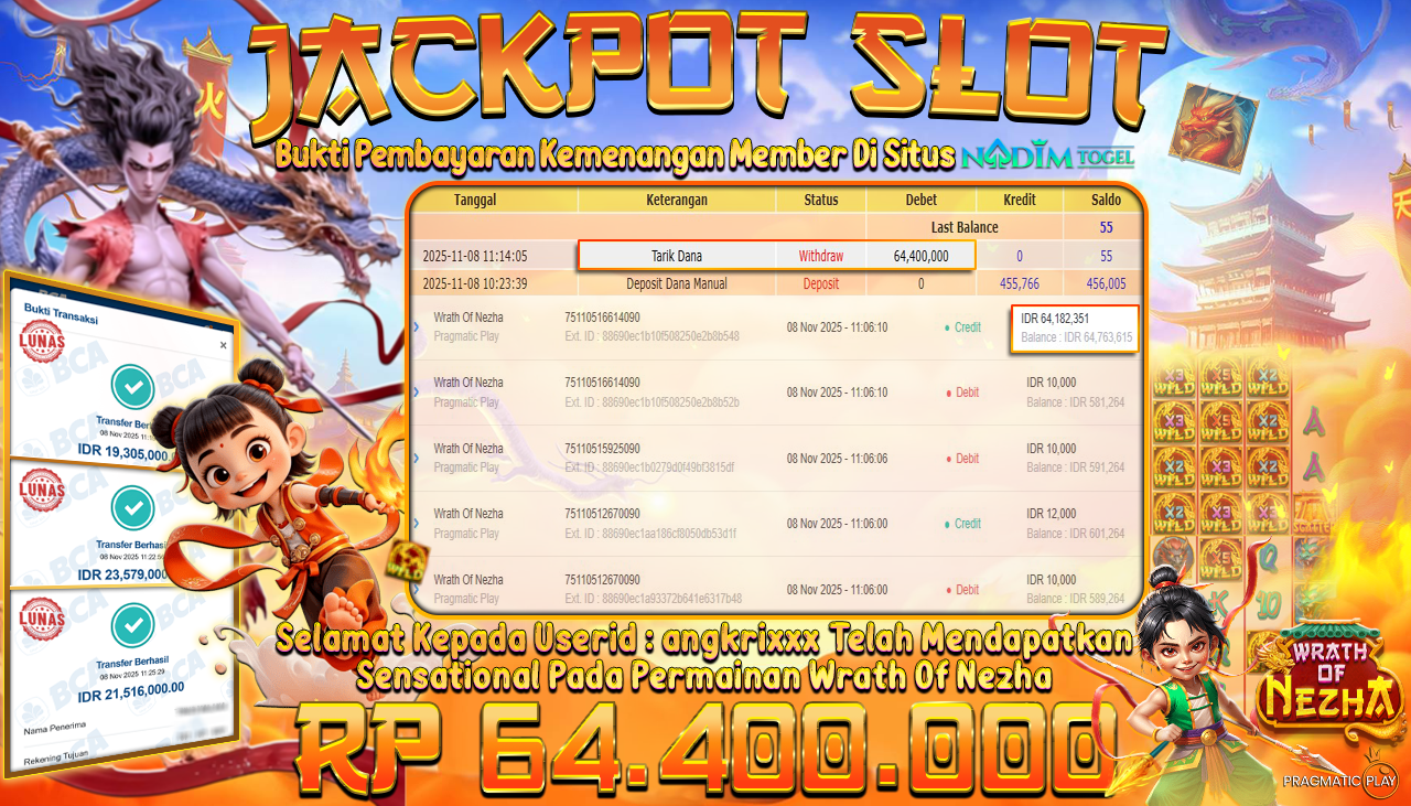 NADIMTOGEL JACKPOT SLOT WRATH OF NEZHA Rp 64.400.000,- LUNAS