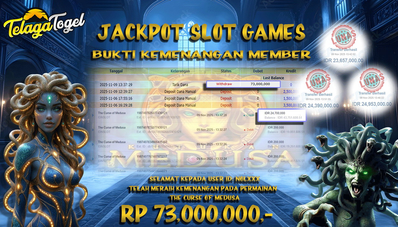 TELAGATOGEL JACKPOT SLOT THE CURSE OF MEDUSA Rp 73,000,000.- LUNAS  