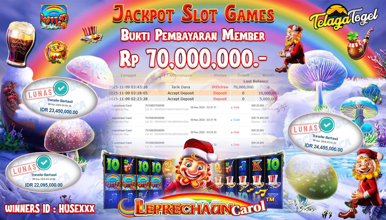 TELAGATOGEL JACKPOT SLOT LEPRECHAUN CAROL Rp 70,000,000.- LUNAS  