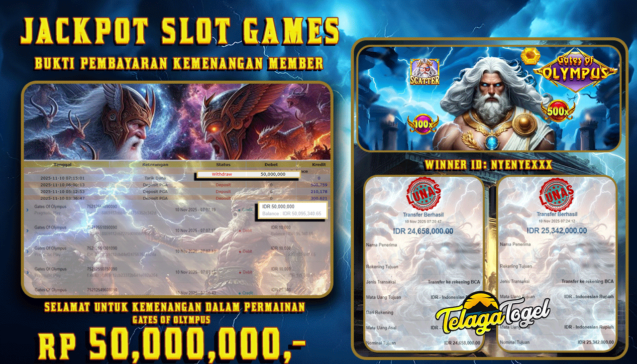 TELAGATOGEL JACKPOT SLOT GATES OF OLYMPUS Rp 50,000,000.- LUNAS  