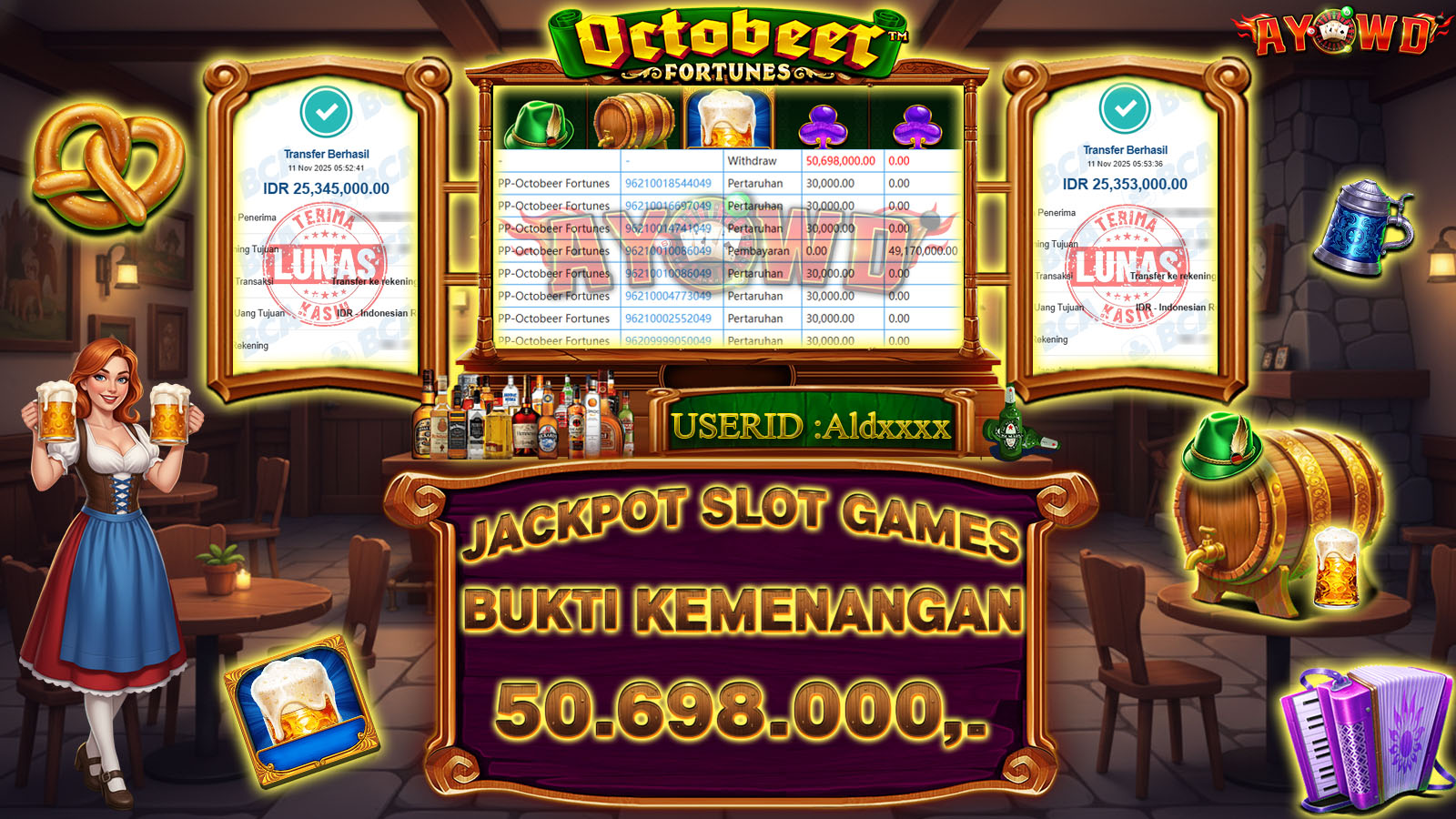 AYOWD JACKPOT SLOT GAMES PP-Octobeer Fortunes Rp 50,698,000,- LUNAS