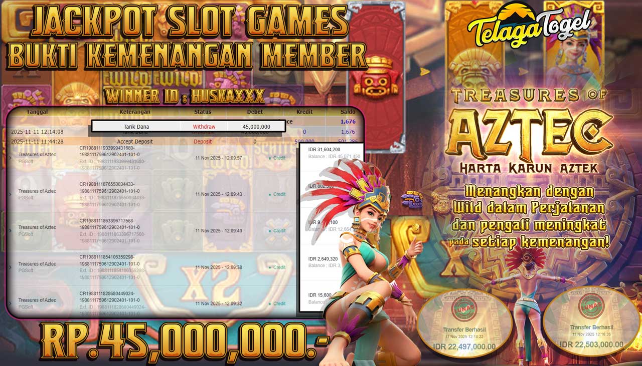 TELAGATOGEL JACKPOT SLOT TREASURES OF AZTEC Rp 45,000,000.- LUNAS  