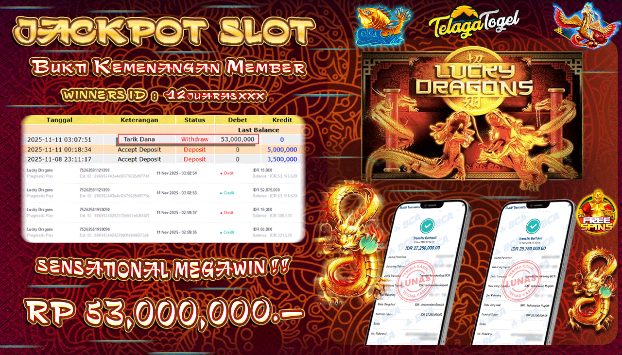 TELAGATOGEL JACKPOT SLOT LUCKY DRAGONS Rp 53,000,000.- LUNAS  