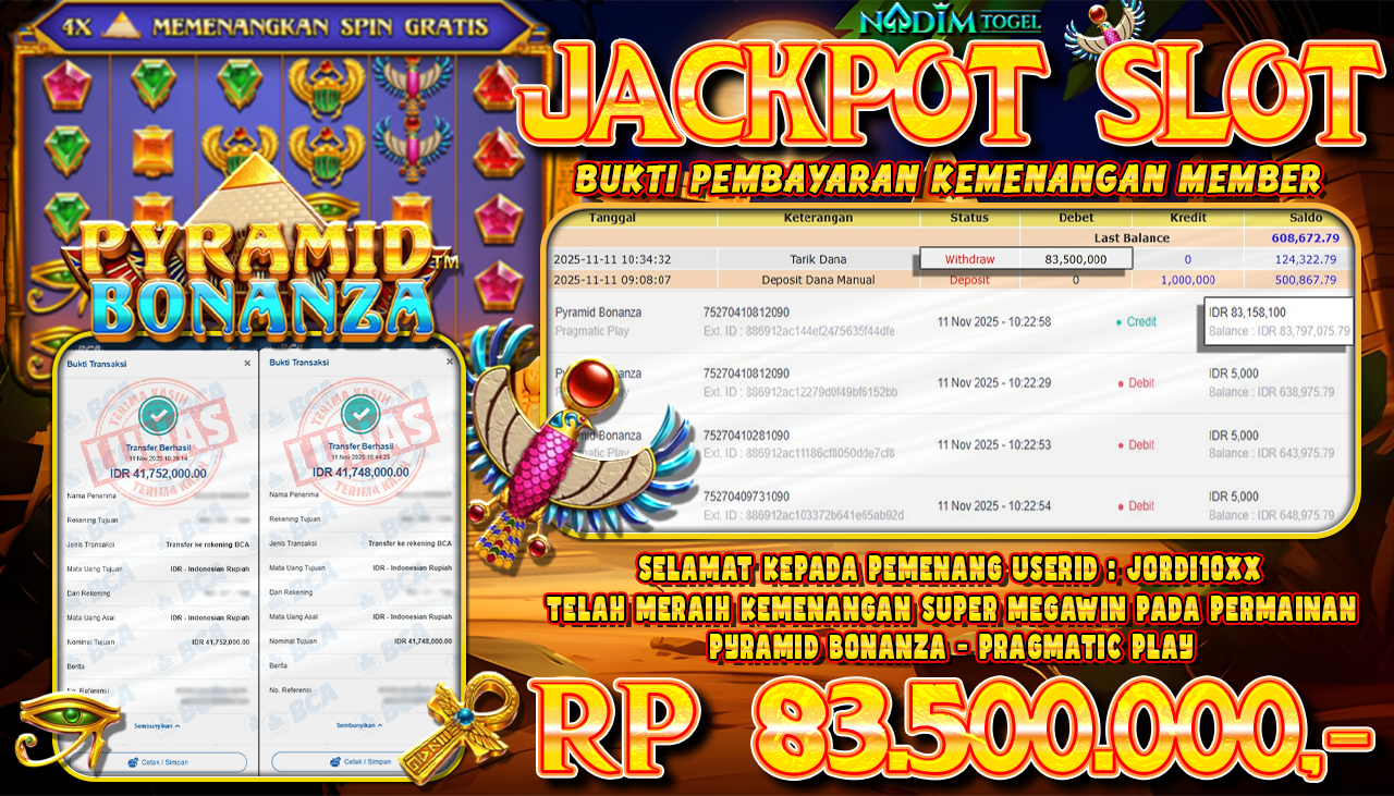 NADIMTOGEL JACKPOT SLOT PYRAMID BONANZA  Rp 83.500.000,- LUNAS