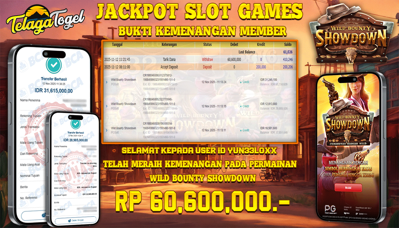 TELAGATOGEL JACKPOT SLOT WILD BOUNTY SHOWDOWN Rp 60,600,000.- LUNAS  