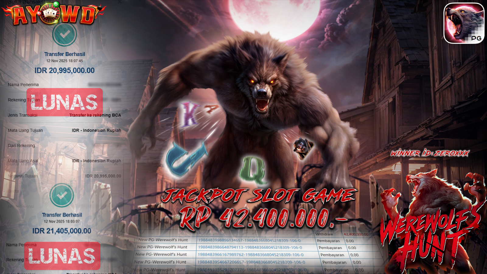 AYOWD JACKPOT SLOT GAMES NEW PG-WEREWOLF S HUNT Rp 42,400,000,- LUNAS