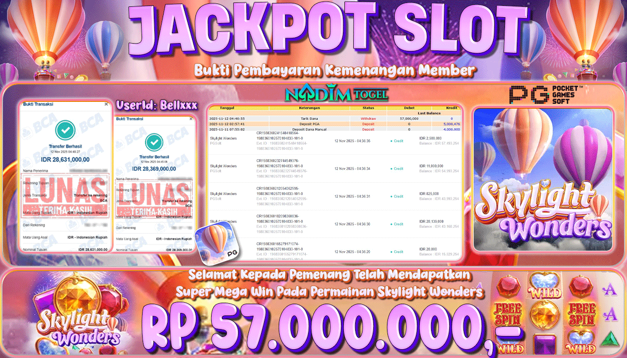 NADIMTOGEL JACKPOT SKYLIGHT WONDERS Rp 57.000.000,- LUNAS
