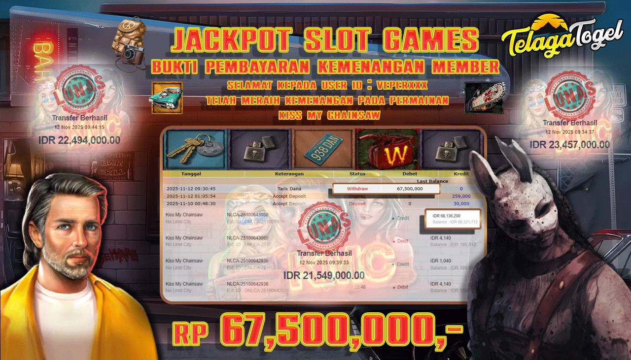 TELAGATOGEL JACKPOT SLOT KISS MY CHAINSAW Rp 67,500,000.- LUNAS  