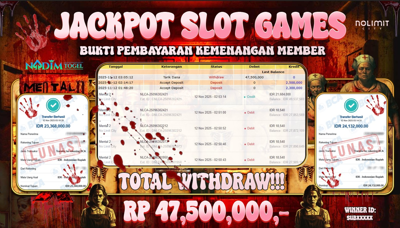 NADIMTOGEL JACKPOT SLOT MENTAL 2  Rp 47.500.000,- LUNAS