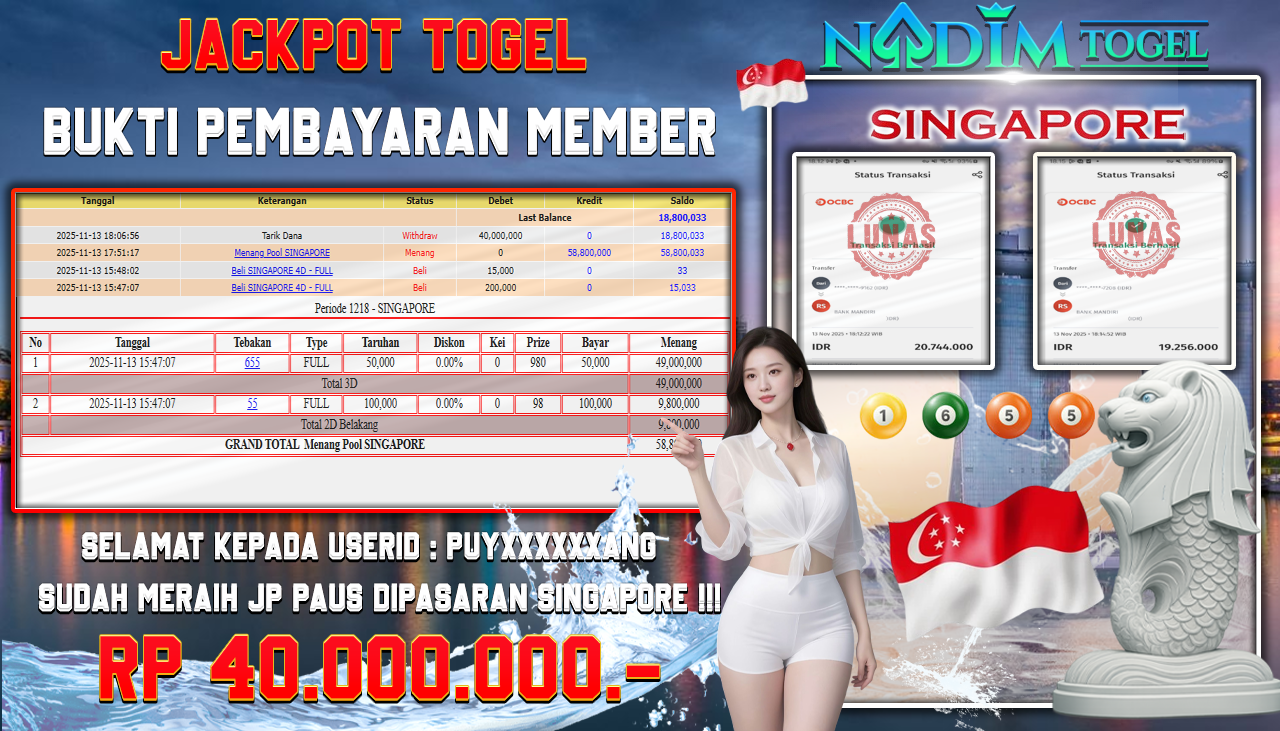 NADIMTOGEL JACKPOT TOGEL SINGAPORE Rp 40.000.000,- LUNAS