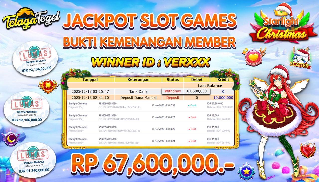 TELAGATOGEL JACKPOT SLOT STARLIGHT CHRISTMAS Rp 67,600,000.- LUNAS  