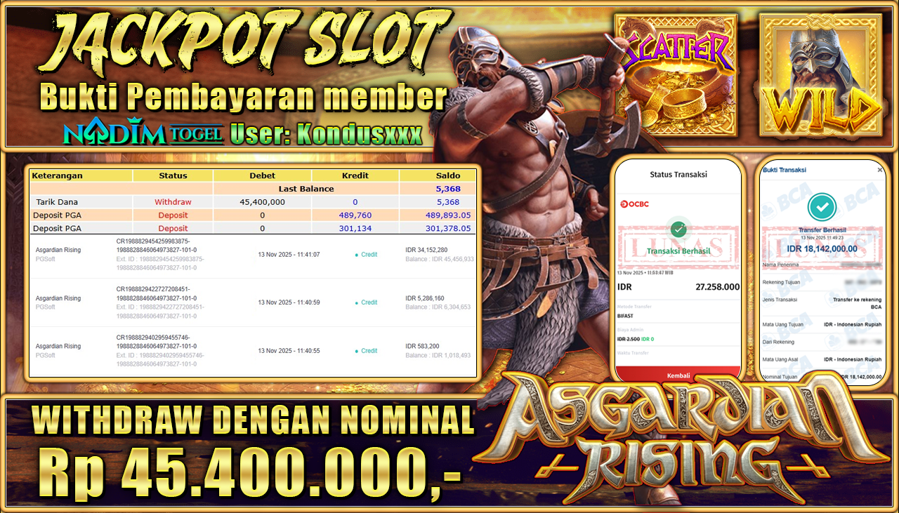 NADIMTOGEL JACKPOT SLOT ASGARDIAN RISING Rp 45.400.000,- LUNAS