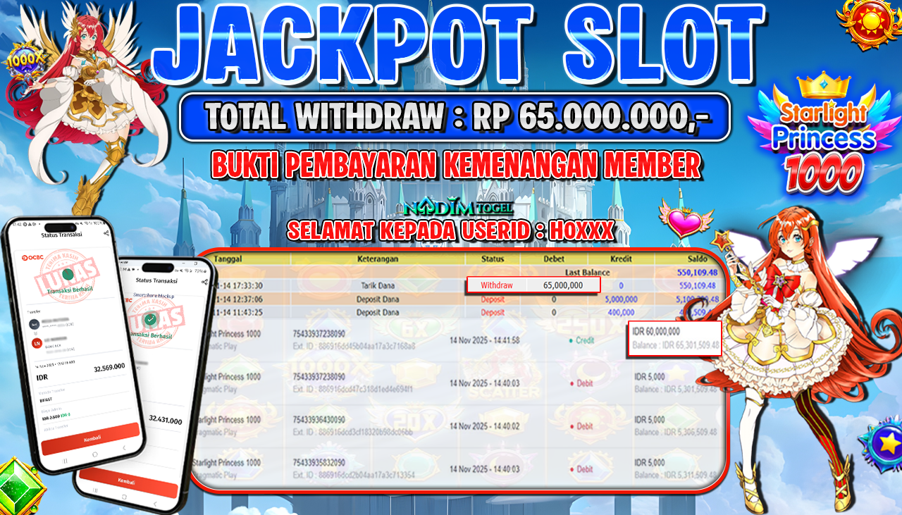 NADIMTOGEL JACKPOT SLOT STARLIGHT PRINCESS 1000 Rp 65.000.000,- LUNAS