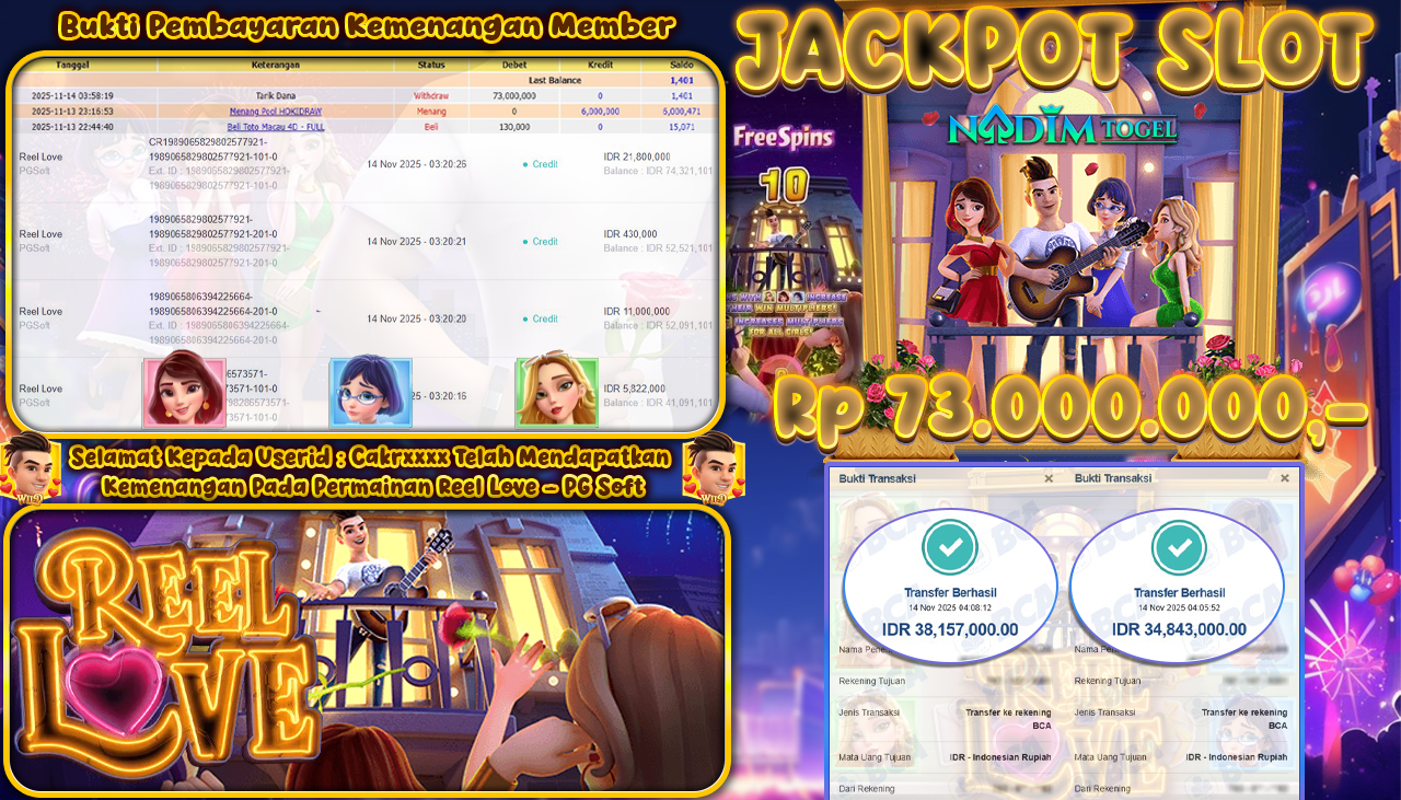 NADIMTOGEL JACKPOT SLOT REEL LOVE Rp 73.000.000,- LUNAS