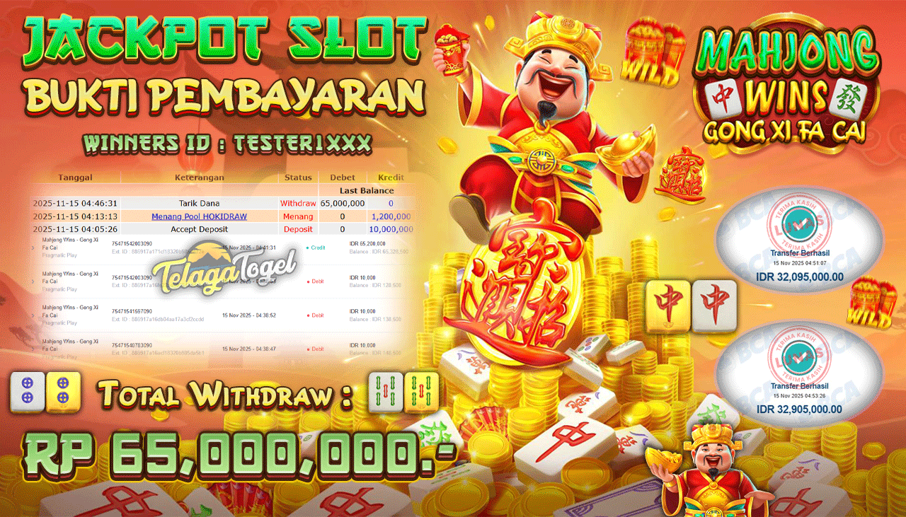 TELAGATOGEL JACKPOT SLOT MAHJONG WINS - GONG XI FA CAI Rp 65,000,000.- LUNAS  