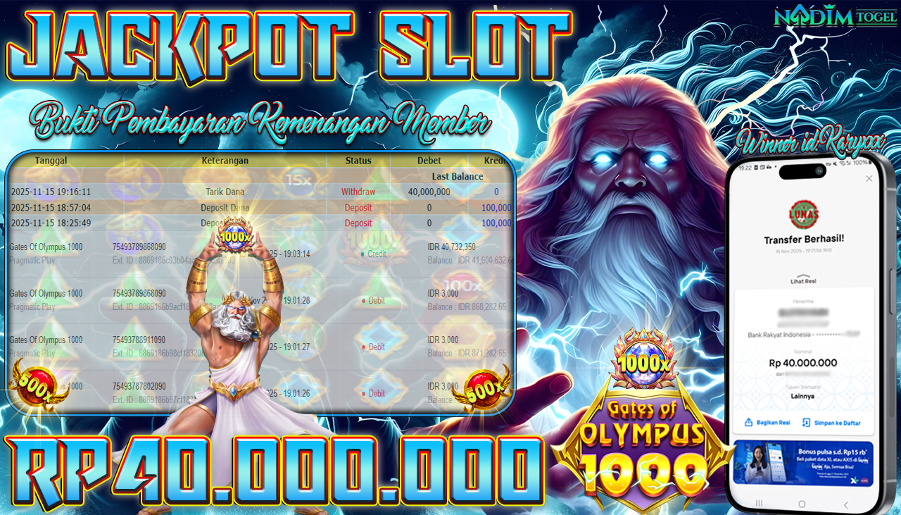 NADIMTOGEL JACKPOT SLOT GATES OF OLYMPUS 1000 Rp 40.000.000,- LUNAS