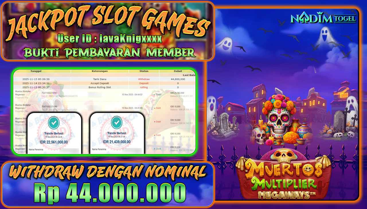 NADIMTOGEL JACKPOT SLOT MUERTOS MULTIPLIER MEGAWAYS Rp 44.000.000,- LUNAS