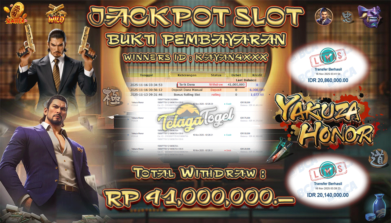 TELAGATOGEL JACKPOT SLOT YAKUZA HONOR - PG SOFT Rp 41,000,000.- LUNAS  
