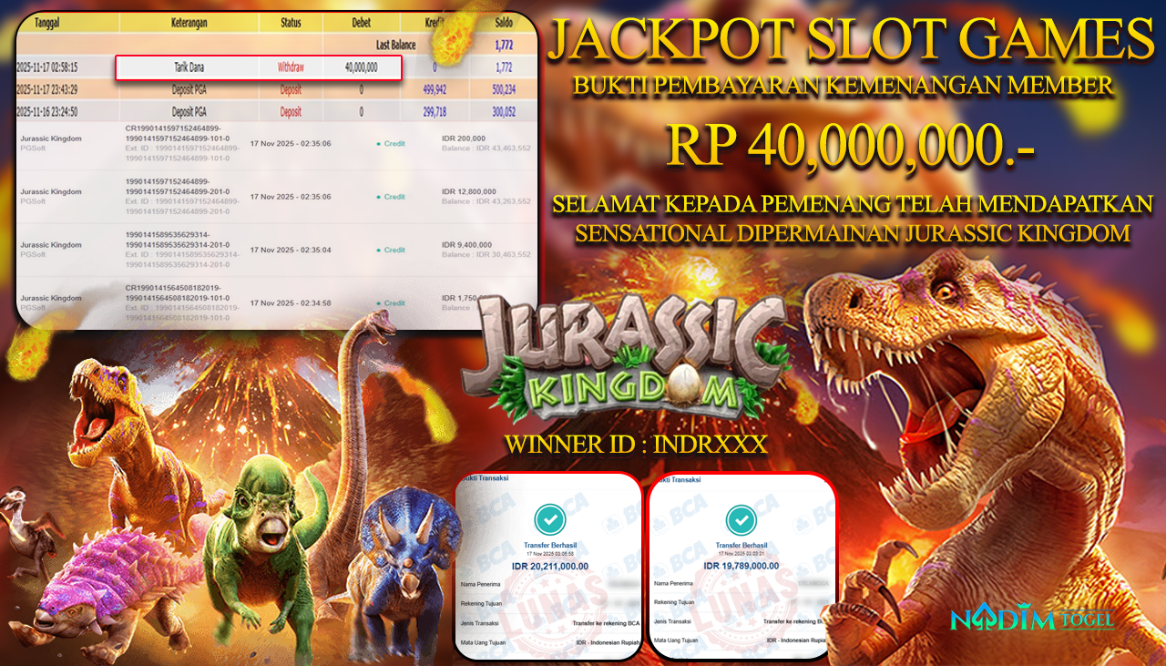 NADIMTOGEL JACKPOT SLOT JURASSIC KINGDOM - PG SOFT Rp 40.000.000,- LUNAS