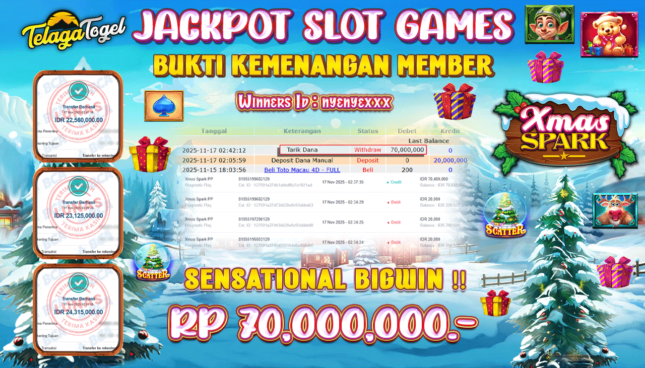 TELAGATOGEL JACKPOT SLOT XMAS SPARK PP Rp 70,000,000.- LUNAS  