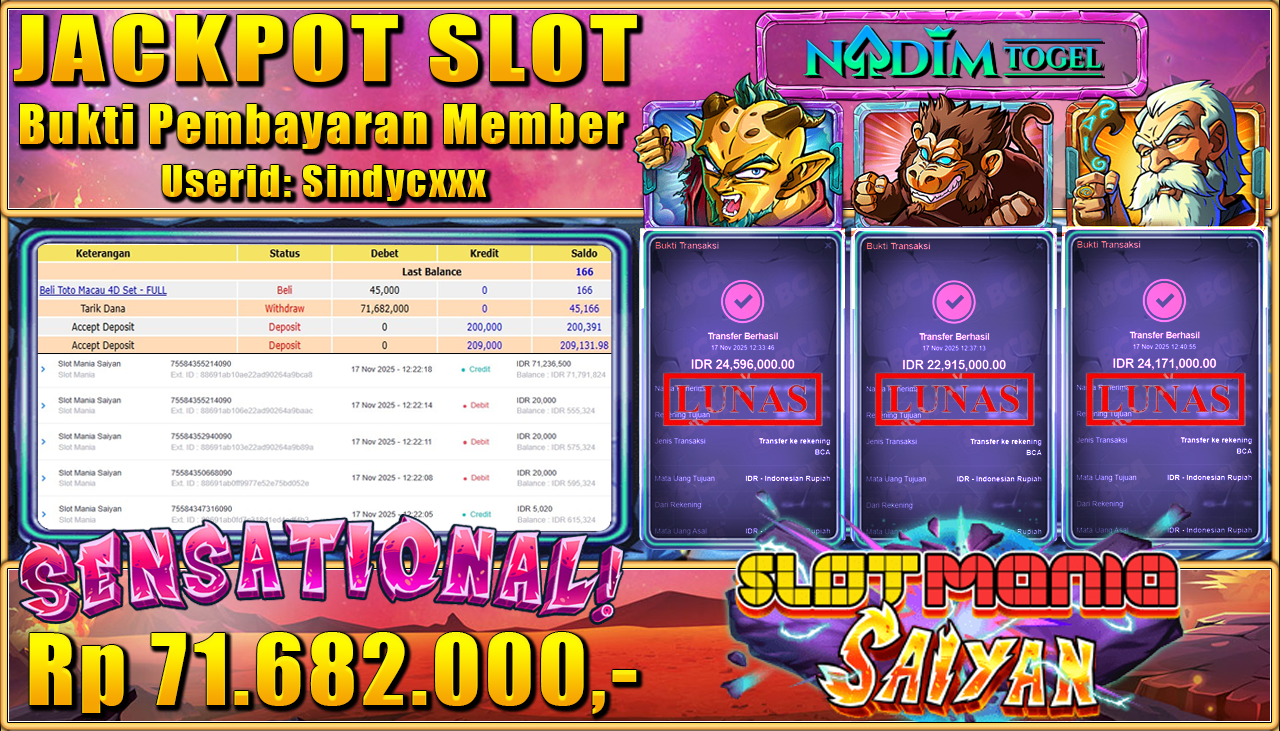 NADIMTOGEL JACKPOT SLOT MANIA SAIYAN Rp 71.682.000,- LUNAS