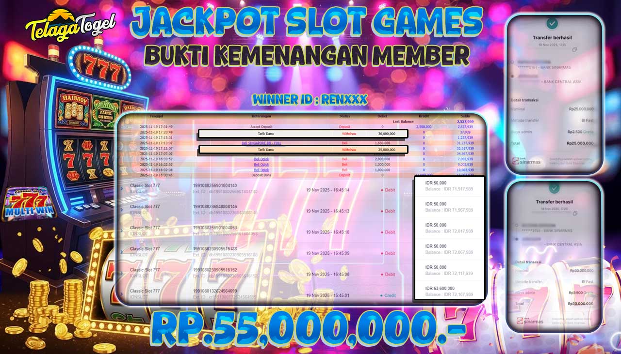 TELAGATOGEL JACKPOT SLOT CLASSIC SLOT 777 - IDNSLOT Rp 55,000,000.- LUNAS  