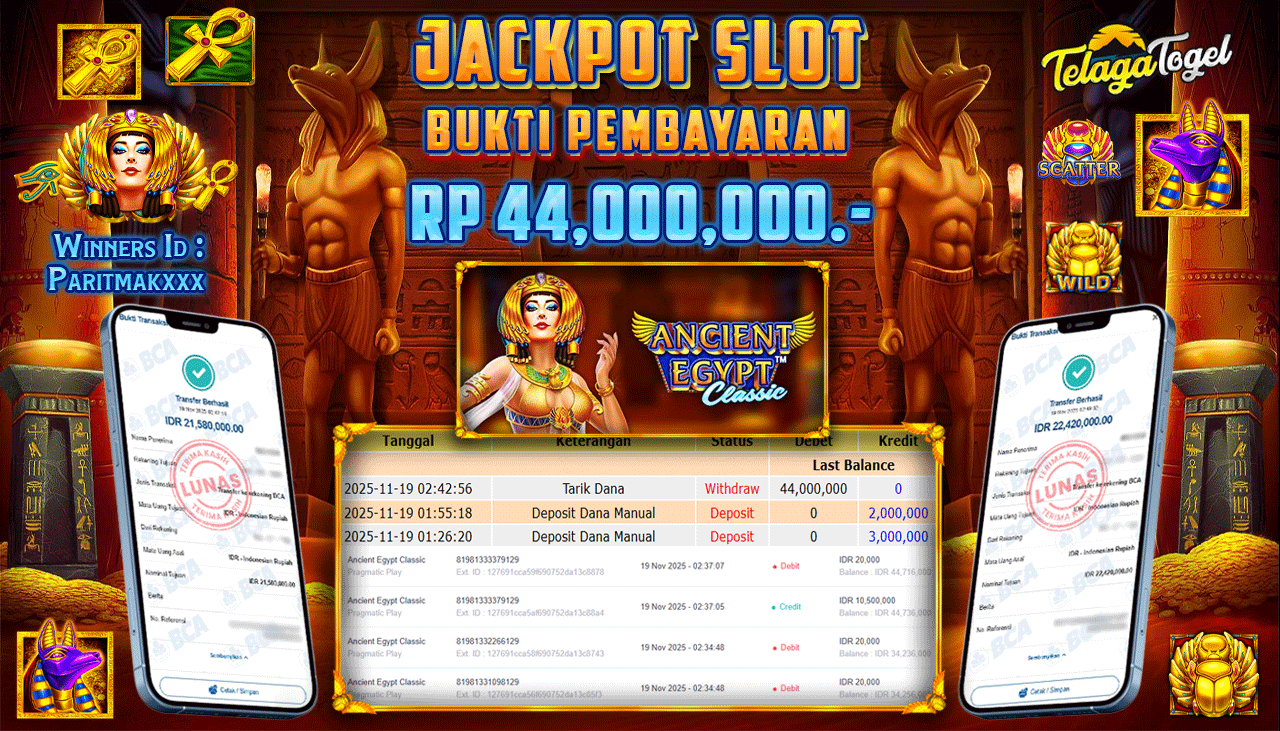 TELAGATOGEL JACKPOT SLOT ANCIENT EGYPT CLASSIC Rp 44,000,000.- LUNAS  