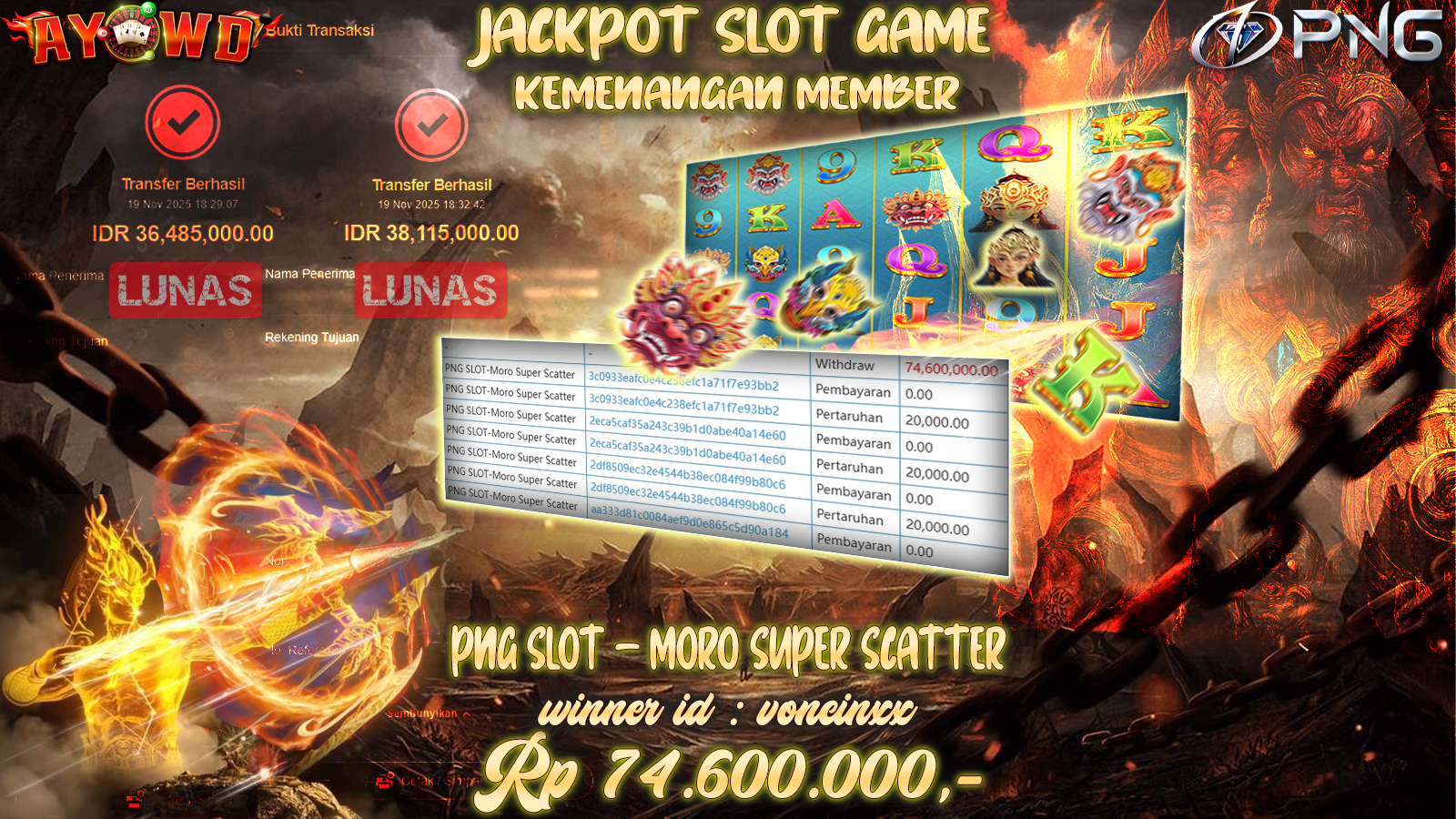 AYOWD JACKPOT SLOT GAMES PNG SLOT-MORO SUPER SCATTER Rp 74,600,000.- LUNAS