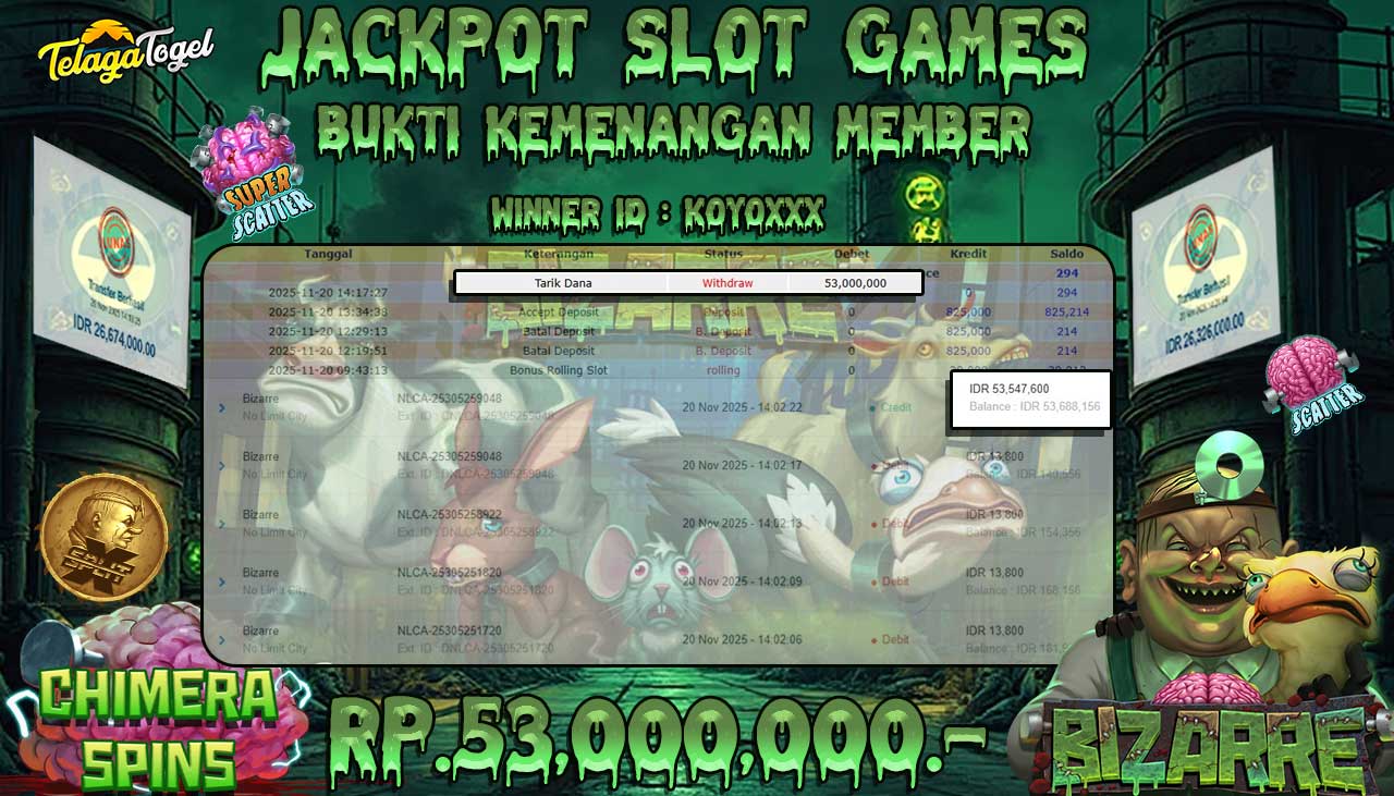 TELAGATOGEL JACKPOT SLOT BIZARRE Rp 53,000,000.- LUNAS  