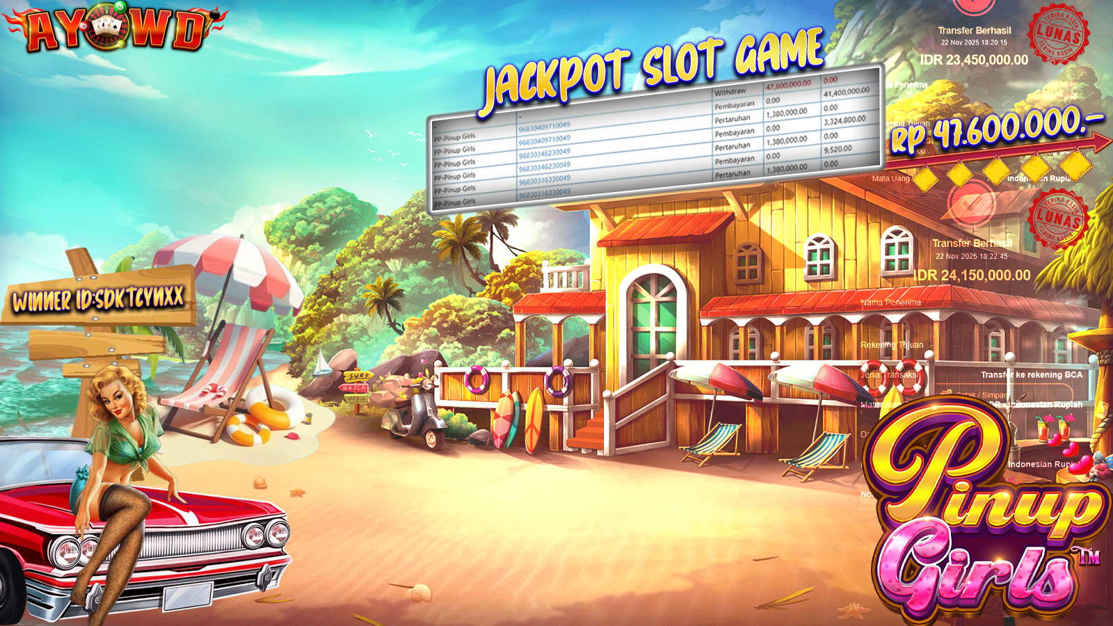 AYOWD JACKPOT SLOT GAMES PP-PINUP GIRLS Rp 47,600,000.- LUNAS
