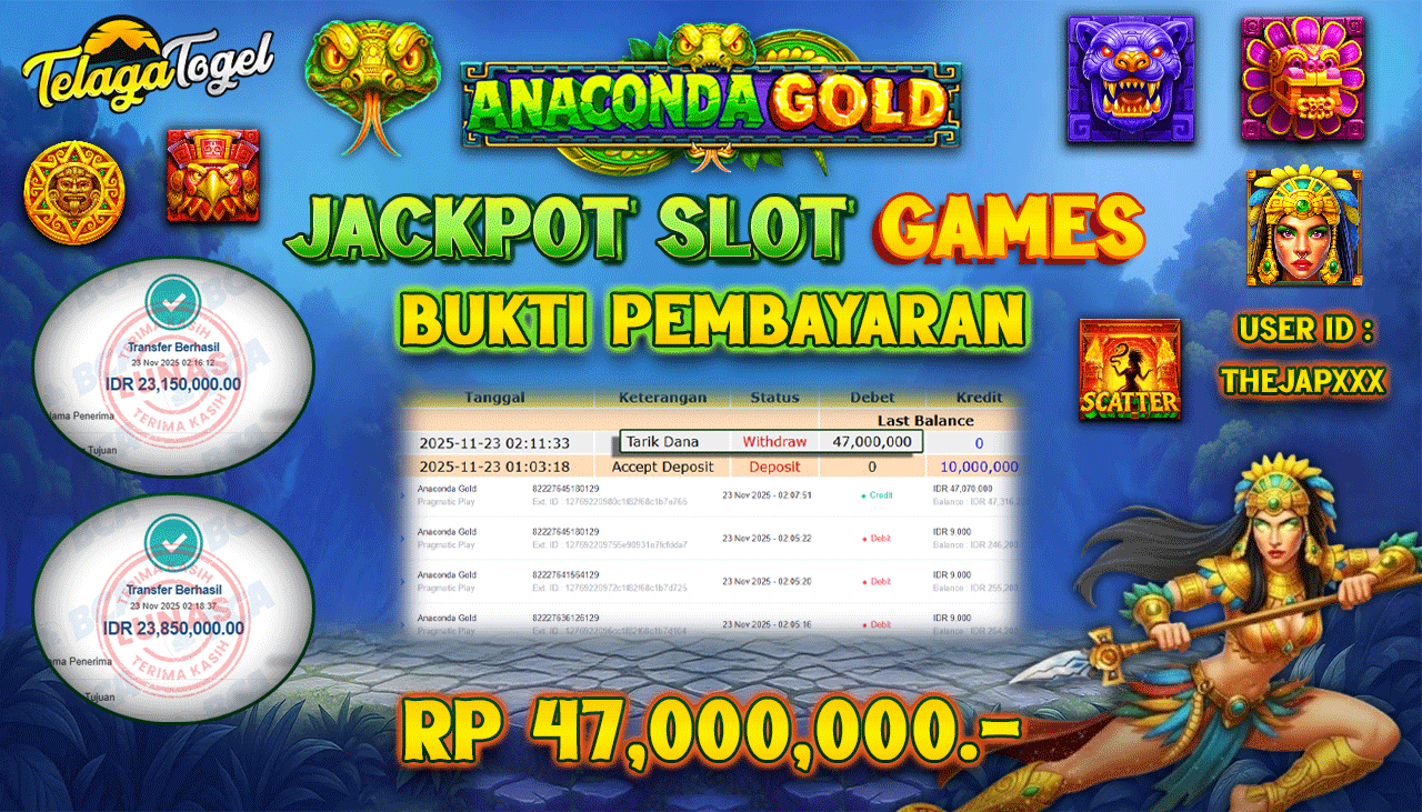 TELAGATOGEL JACKPOT SLOT ANACONDA GOLD Rp 47,000,000.- LUNAS  