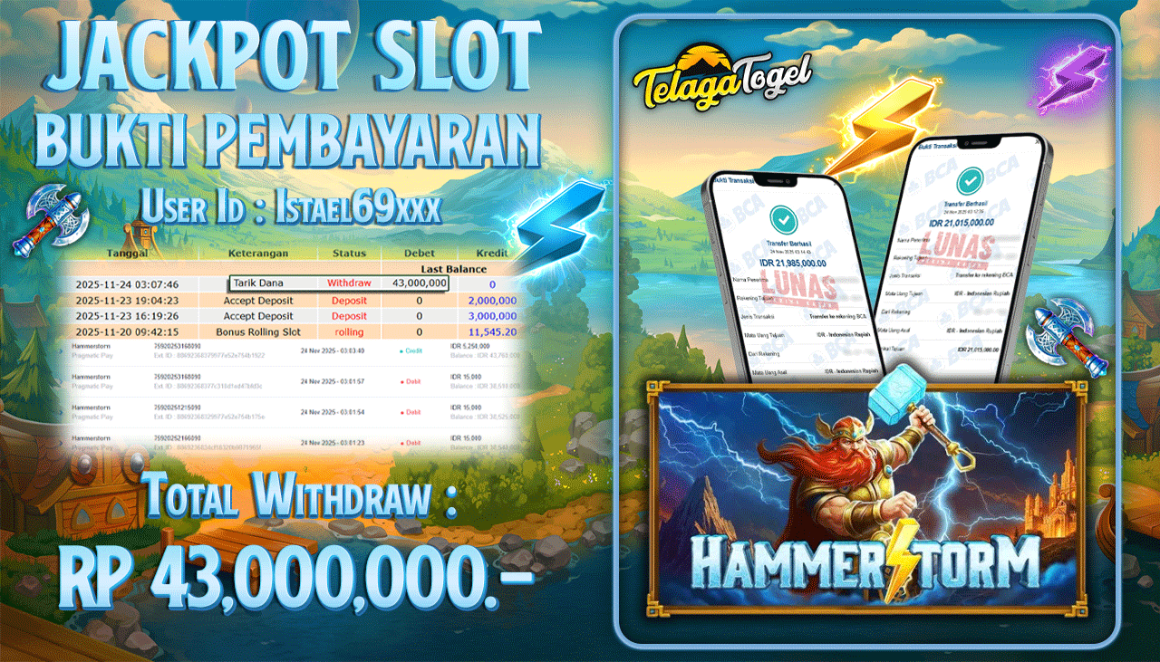 TELAGATOGEL JACKPOT SLOT HAMMERSTORM Rp43,000,000.- LUNAS  