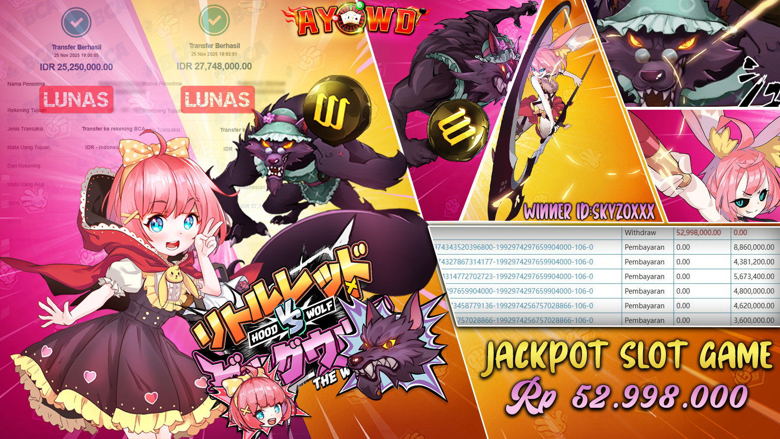 AYOWD JACKPOT SLOT GAMES NEW PG-HOOD VS WOLF Rp 52,998,000.- LUNAS