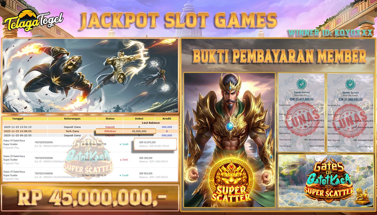 TELAGATOGEL JACKPOT SLOT GATES OF GATOT KACA SUPER SCATTER Rp 45,000,000.- LUNAS  