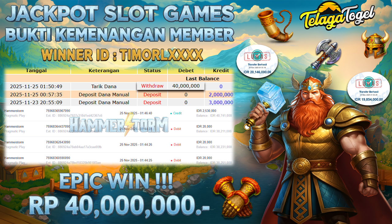TELAGATOGEL JACKPOT SLOT HAMMERSTORM Rp40,000,000.- LUNAS  
