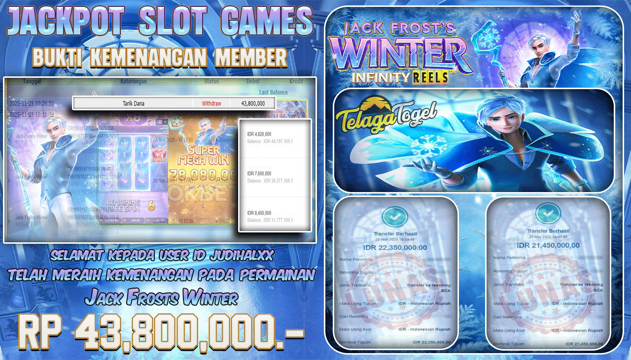 TELAGATOGEL JACKPOT SLOT JACK FROSTS WINTER Rp 43,800,000.- LUNAS  