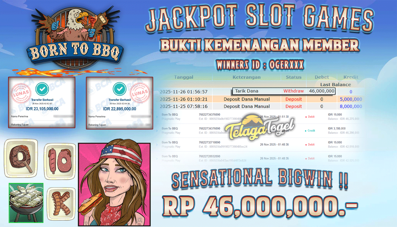 TELAGATOGEL JACKPOT SLOT BORN TO BBQ Rp 46,000,000.- LUNAS  
