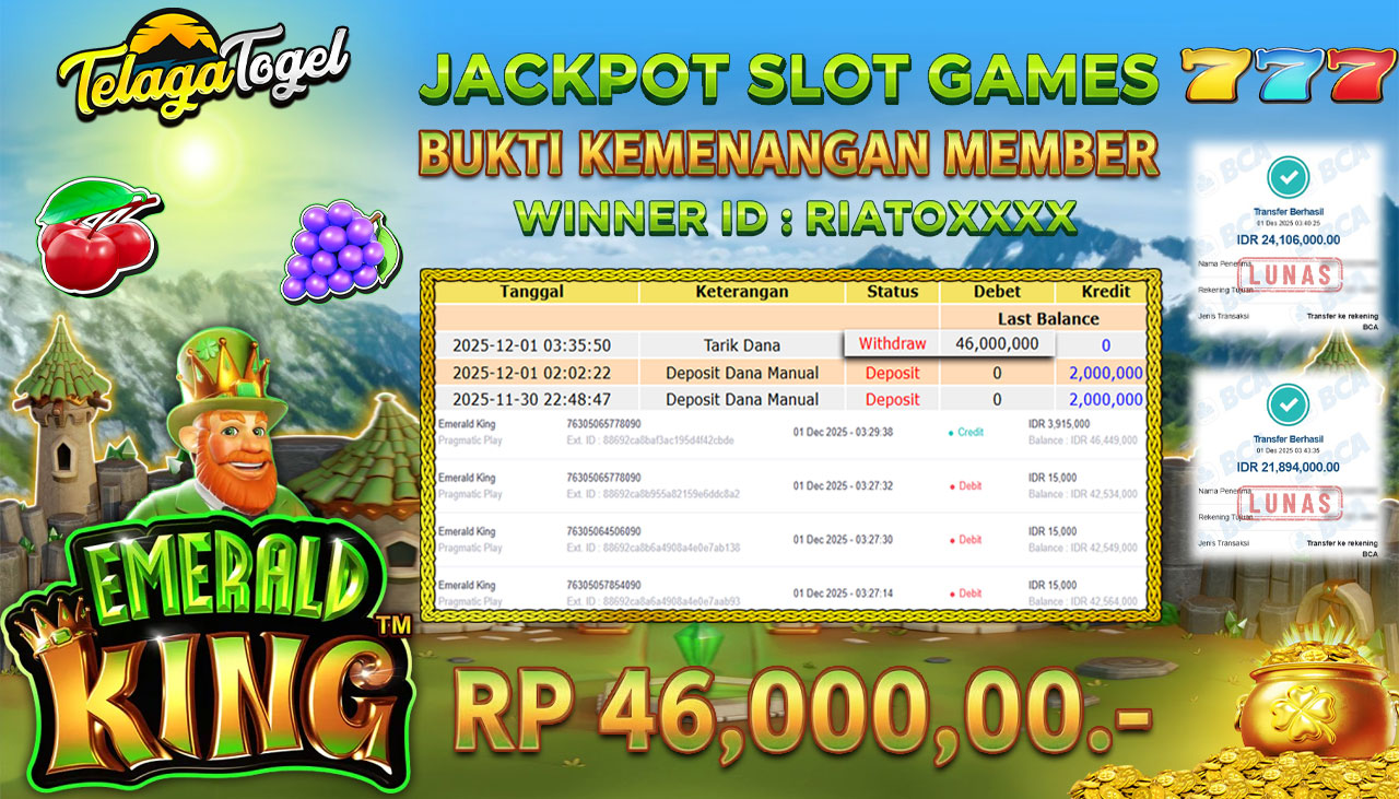 TELAGATOGEL JACKPOT SLOT EMERALD KING Rp 46,000,000.- LUNAS  