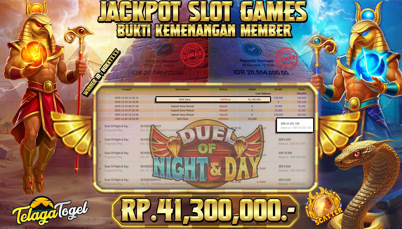 TELAGATOGEL JACKPOT SLOT DUEL OF NIGHT & DAY Rp 41,300,000.- LUNAS  