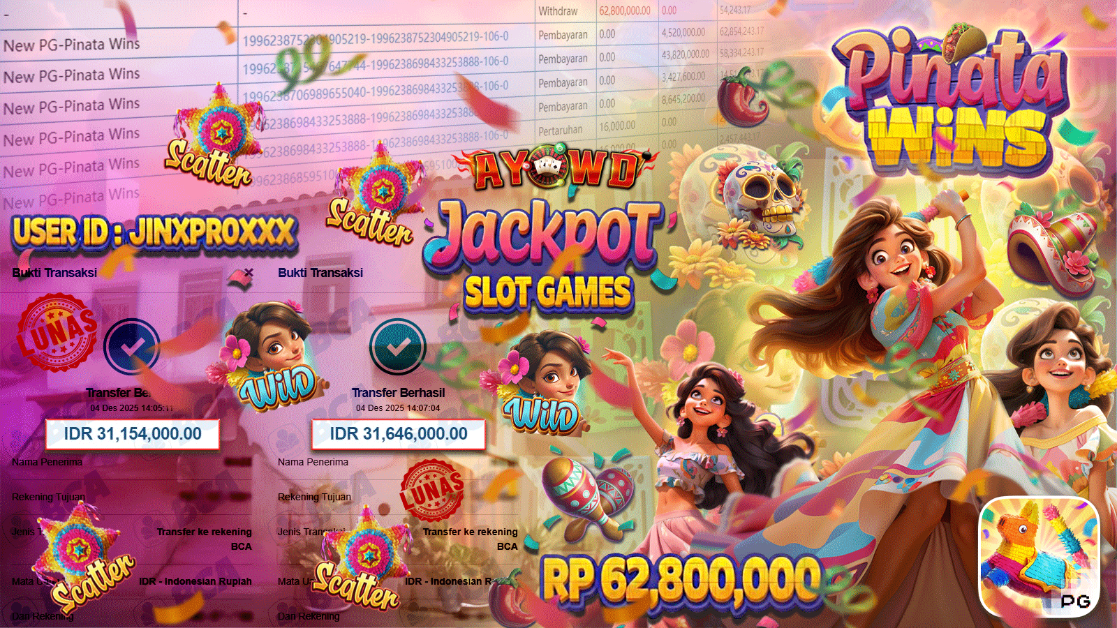 AYOWD JACKPOT SLOT GAMES PG - Pinata Wins Rp 62,800,000.- LUNAS