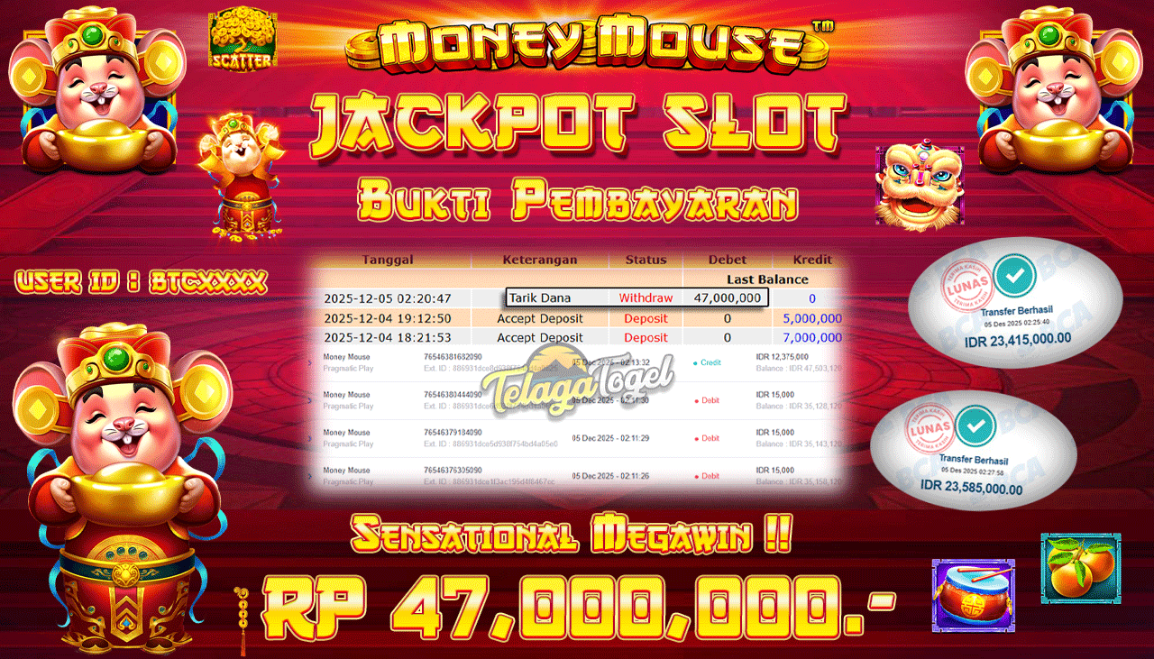 TELAGATOGEL JACKPOT SLOT MONEY MOUSE Rp 47,000,000.- LUNAS  