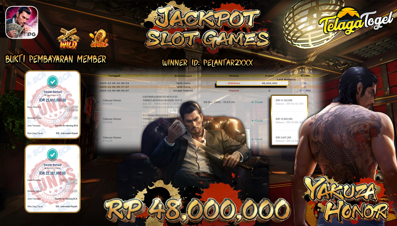 TELAGATOGEL JACKPOT SLOT YAKUZA HONOR Rp 48,000,000.- LUNAS  