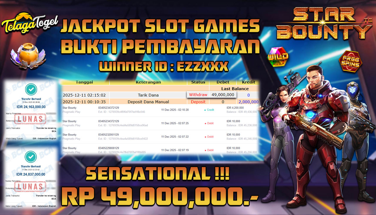 TELAGATOGEL JACKPOT SLOT STAR BOUNTY Rp 49,000,000.- LUNAS  