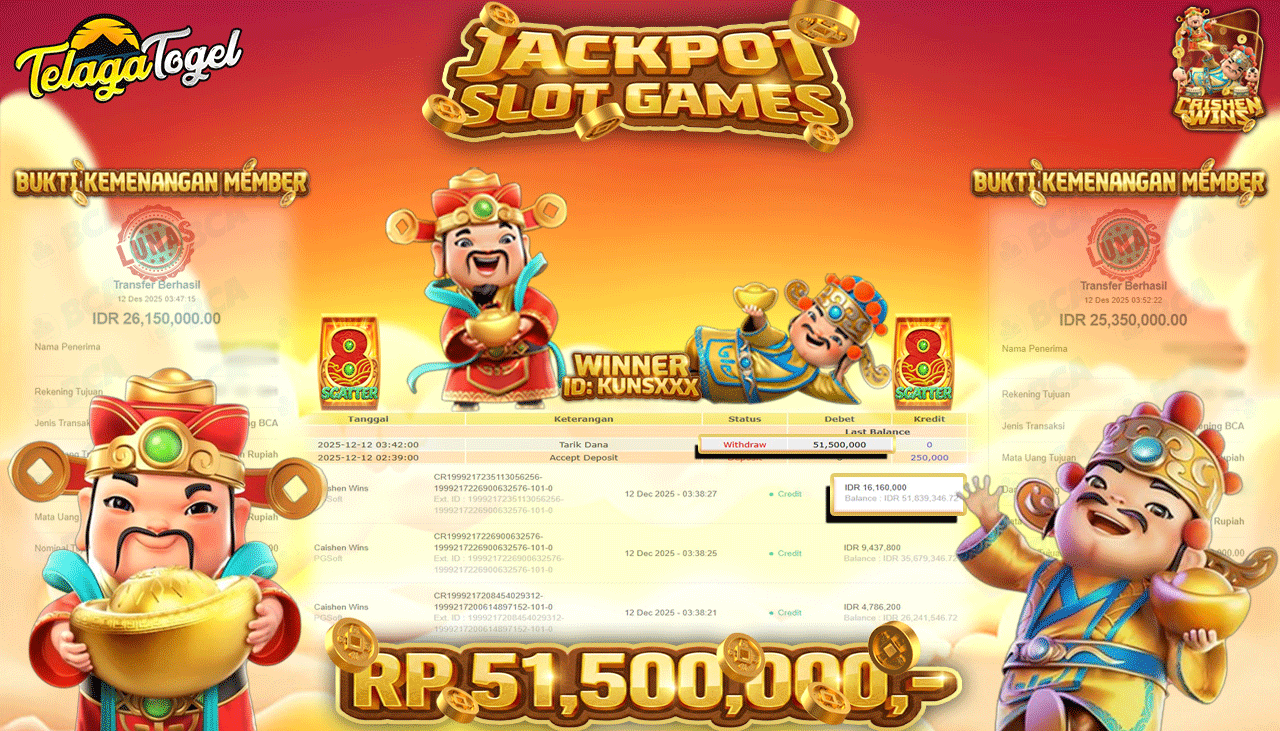 TELAGATOGEL JACKPOT SLOT CAISHEN WINS Rp 51,500,000.- LUNAS  