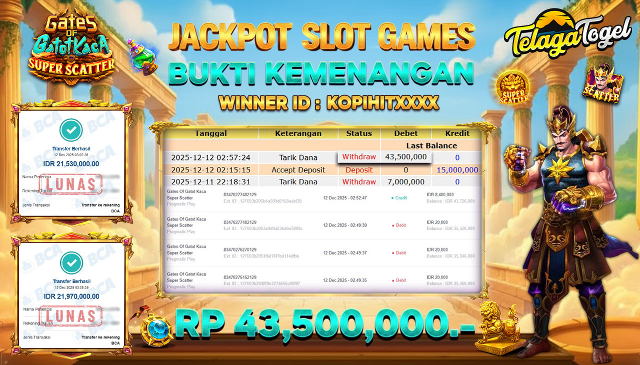 TELAGATOGEL JACKPOT SLOT GATES OF GATOT KACA SUPER SCATTER Rp 43,500,000.- LUNAS  