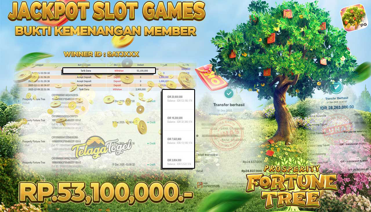 TELAGATOGEL JACKPOT SLOT PROSPERITY FORTUNE TREE Rp 53,100,000.- LUNAS  