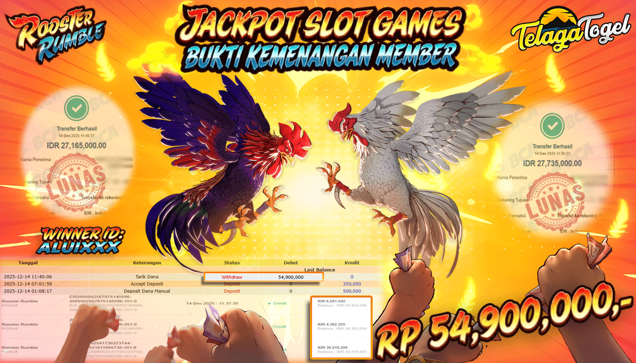 TELAGATOGEL JACKPOT SLOT ROOSTER RUMBLE Rp 54,900,000.- LUNAS  