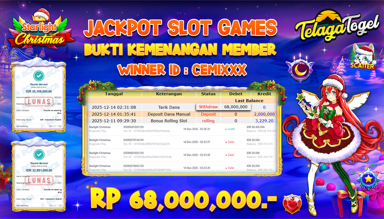TELAGATOGEL JACKPOT SLOT STARLIGHT CHRISTMAS Rp 68,000,000.- LUNAS  