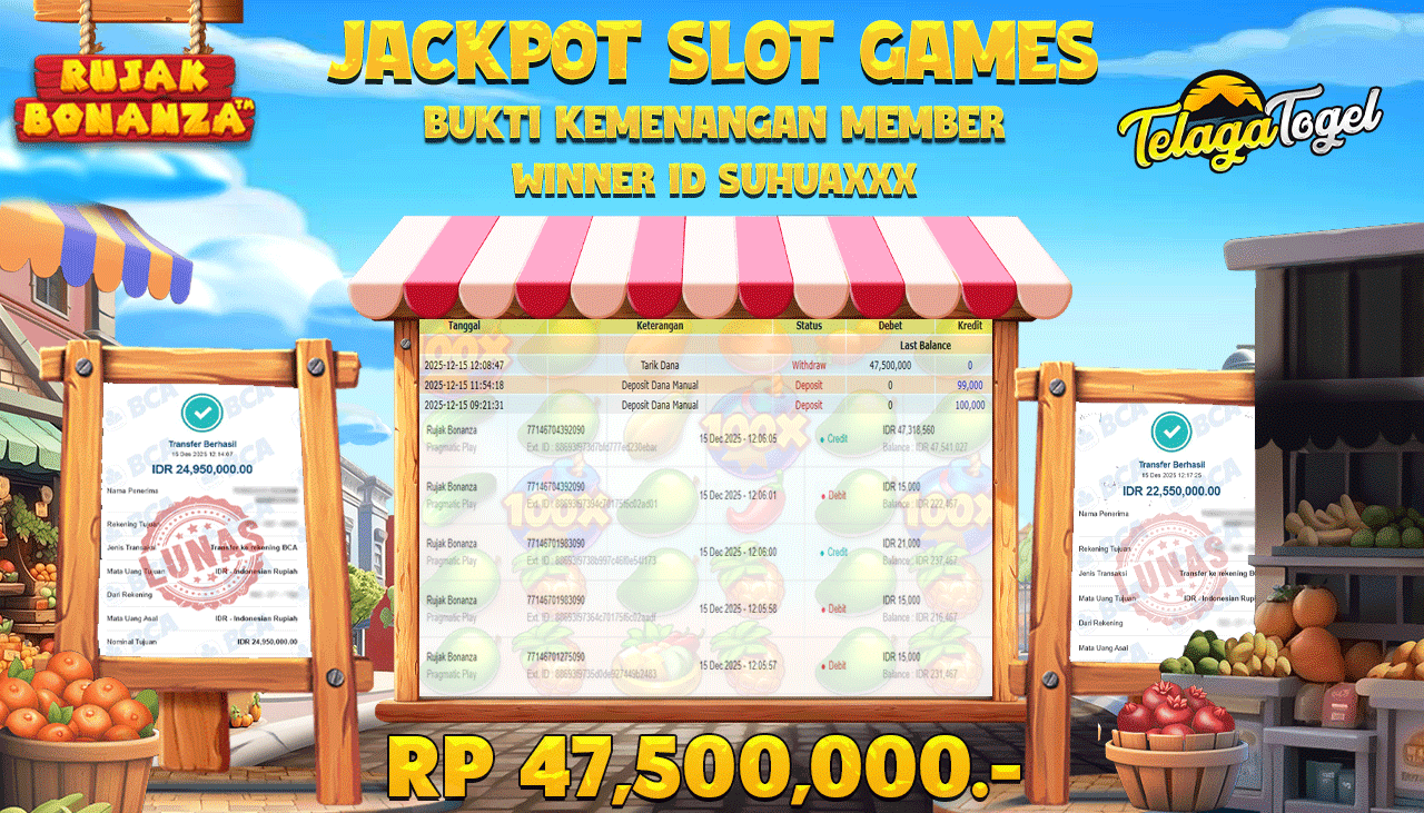 TELAGATOGEL JACKPOT SLOT RUJAK BONANZA Rp 47,500,000.- LUNAS  